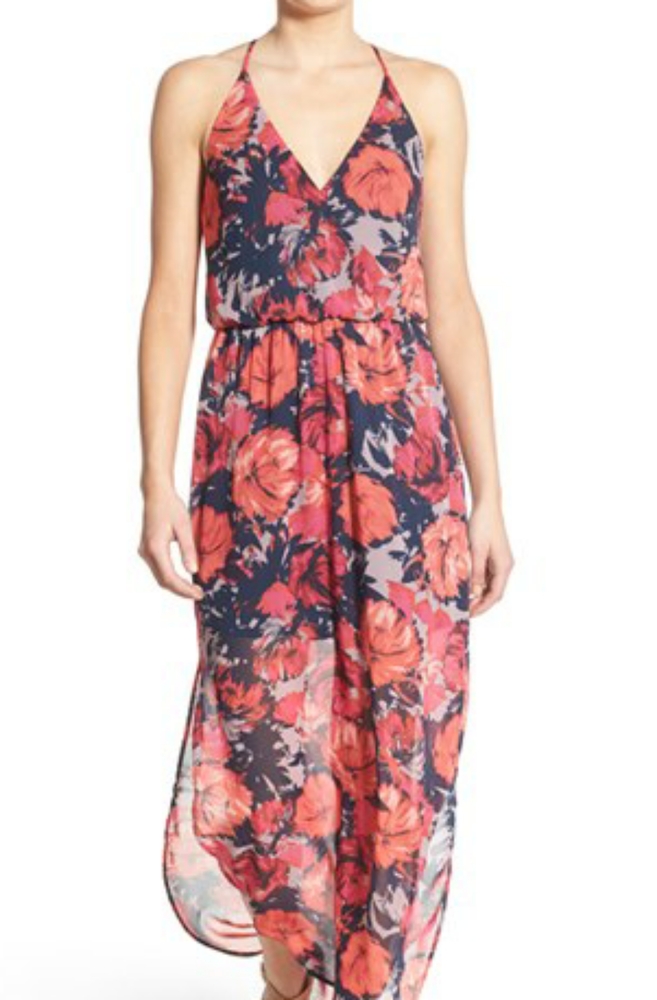 LUSH Red Floral Surplice Maxi Dress